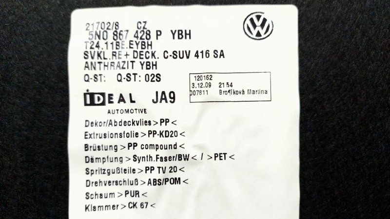 Обшивка багажника правая Tiguan 2010 5N1 CAWA